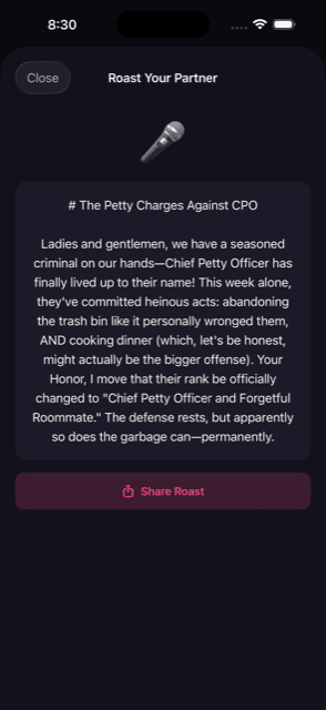 AI Roast reading the loser's crimes and writing a personalised roast